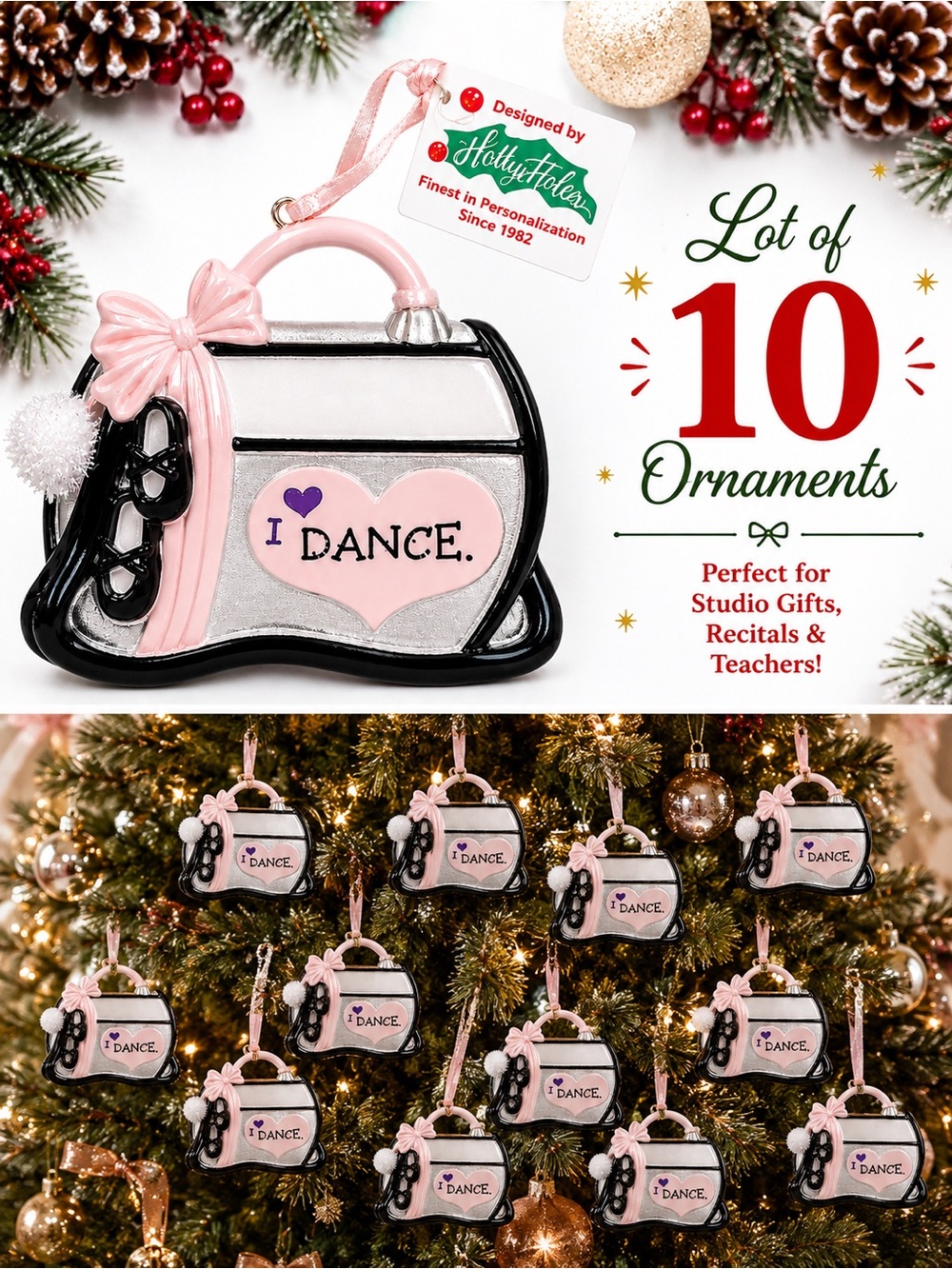 NWT Set of 10 Pink Tap Dance Bag Christmas Ornaments Recital Gifts